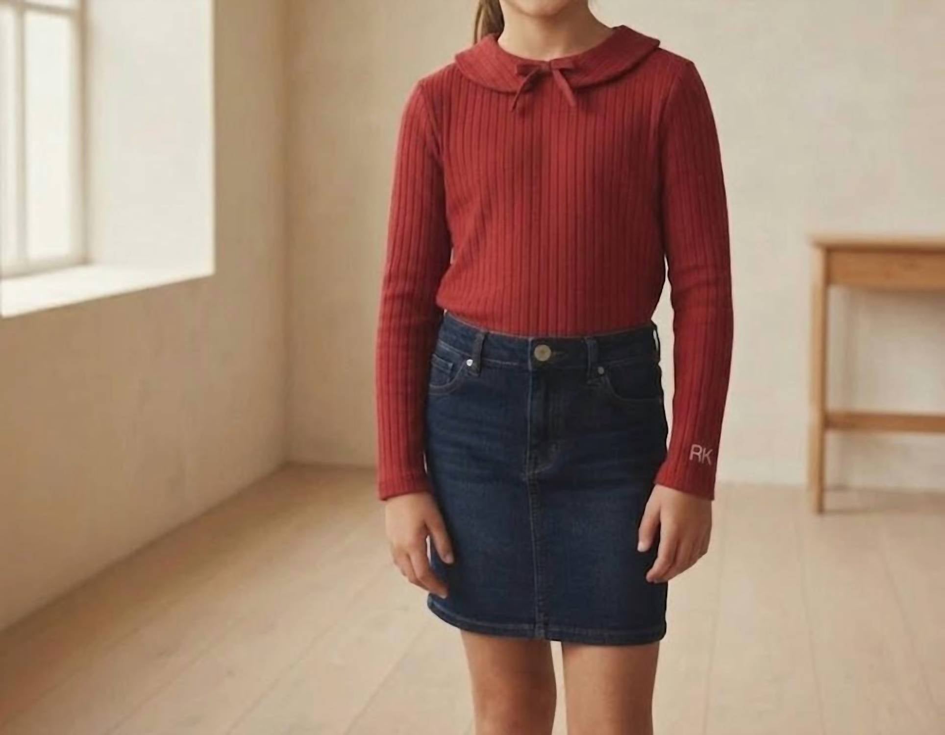 Retrokid - Girls Mae Bow Ribbed Collar T-shirt
