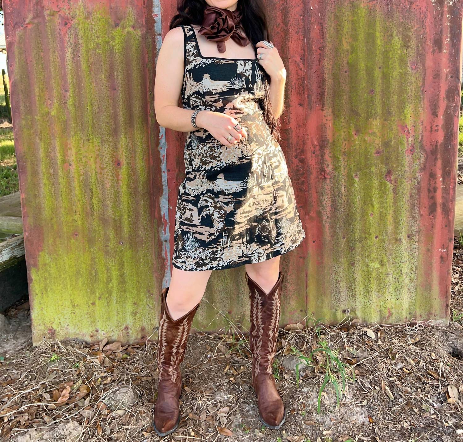 2FlyCo Painted Desert Sleeveless Mini Dress in black tan - women's dress