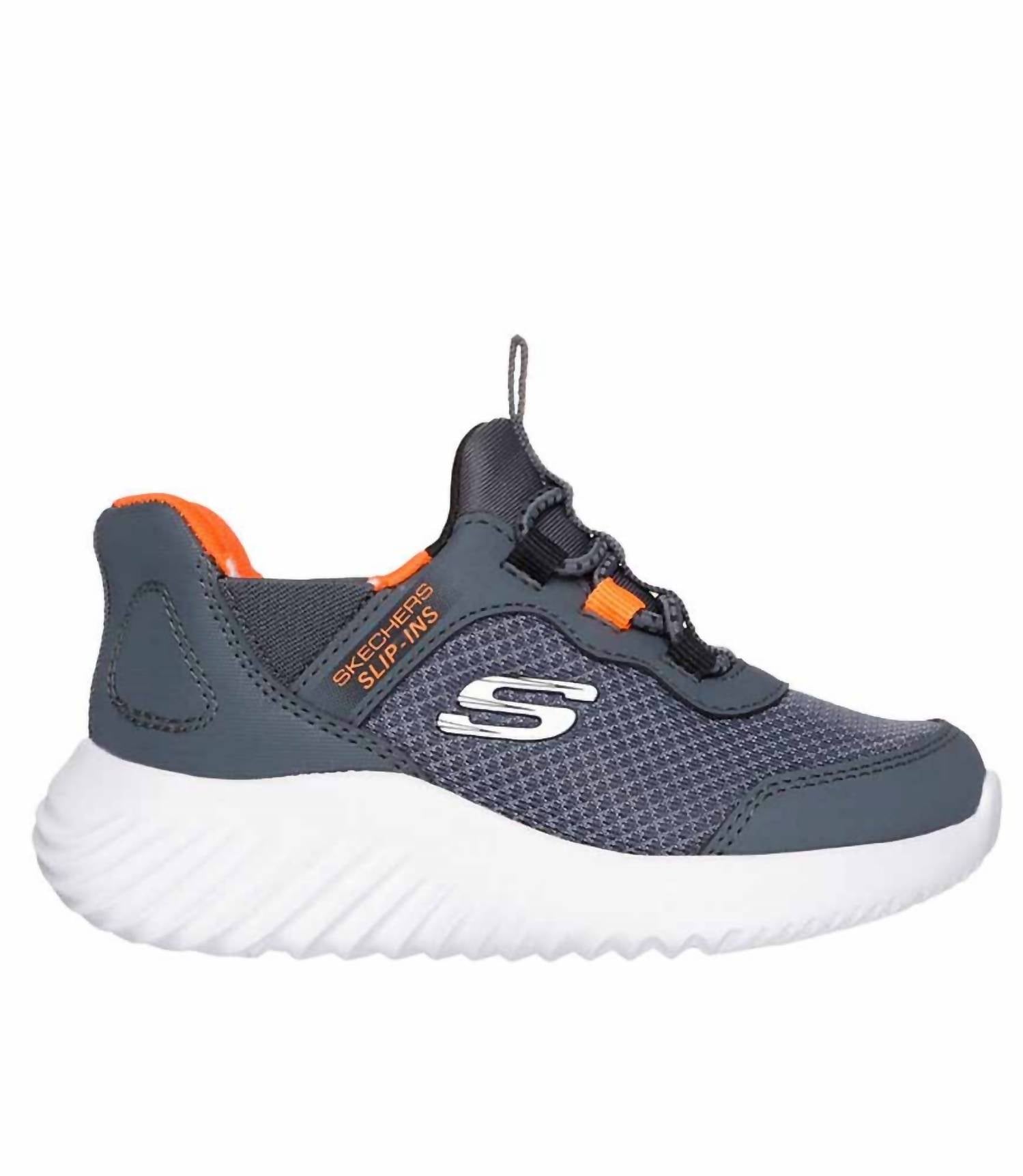 Skechers Boy's Bounder Brisk Burst Shoes in charcoal orange - kids' sneaker