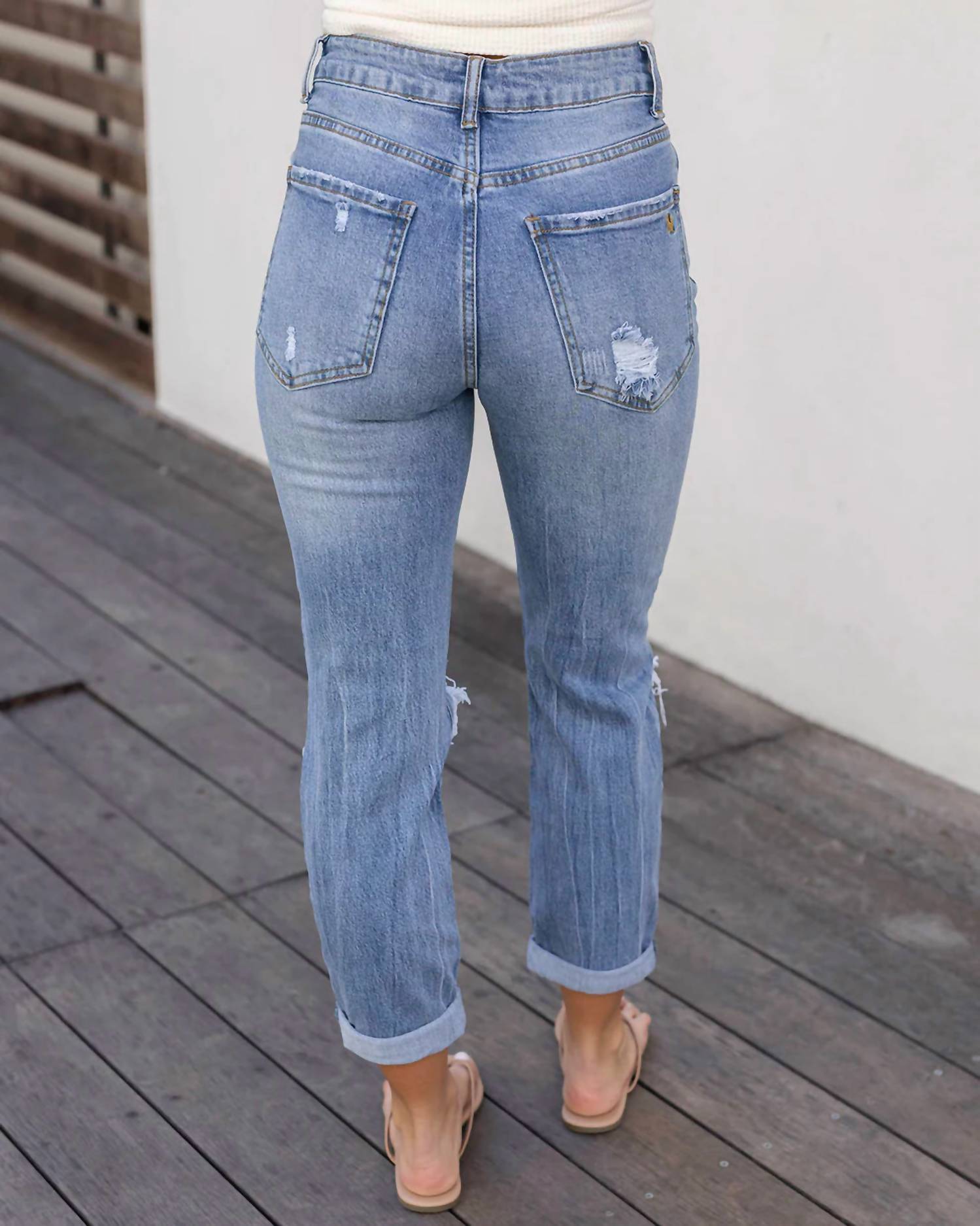 Grace And Lace - High Rise Girlfriend Distressed Jeans