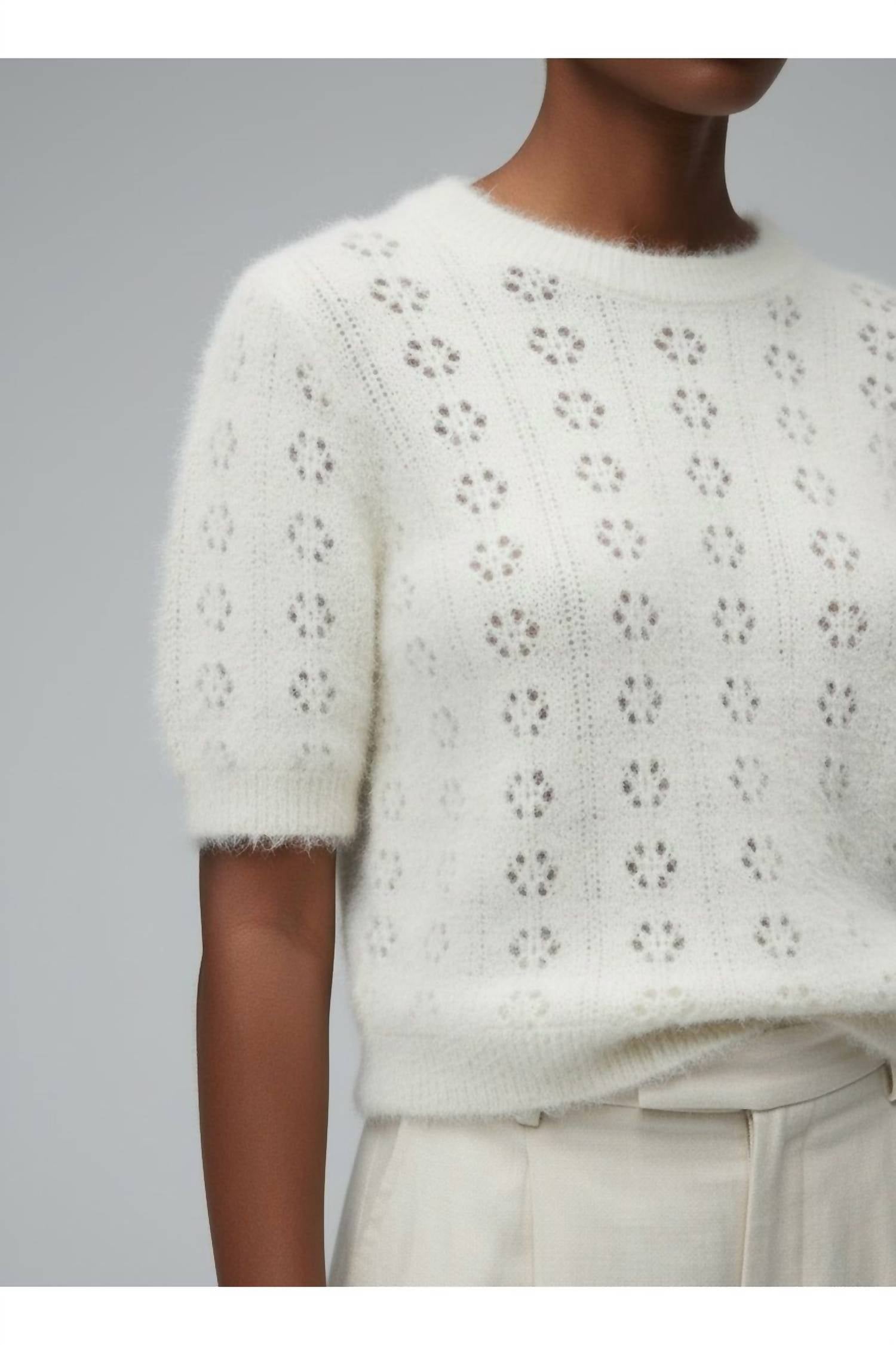 DÔEN Monica Short Sleeve Sweater in swan - women's sweater - view 4