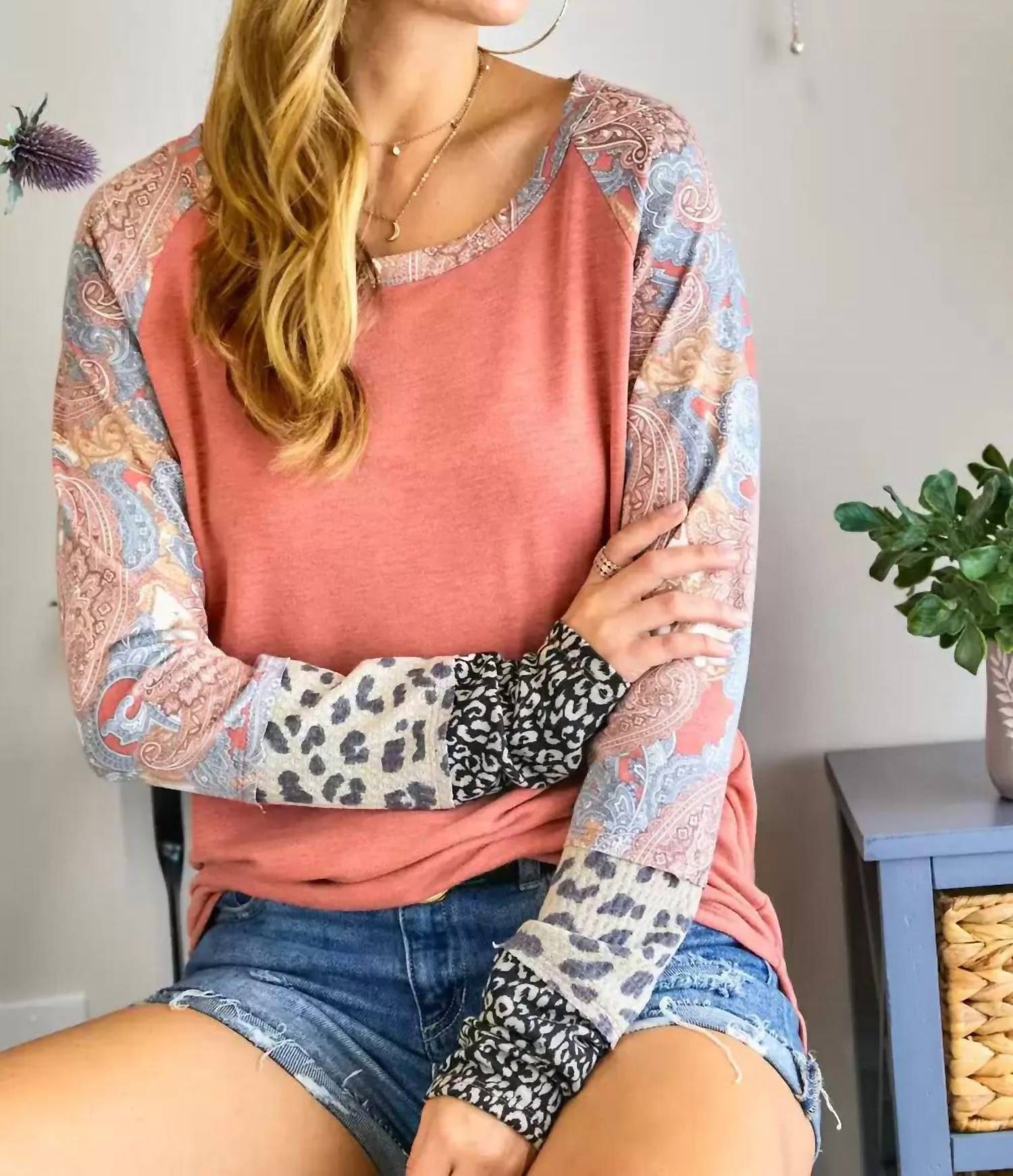 Adora - Round Neck Color Block Sleeve Fitted Top
