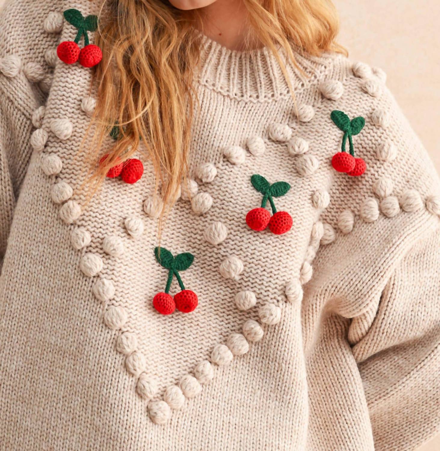 Miou Muse - Cherry Popcorn Trim Sweater