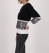 Gabby Isabella - Contrast Lace Panel Sweater Top