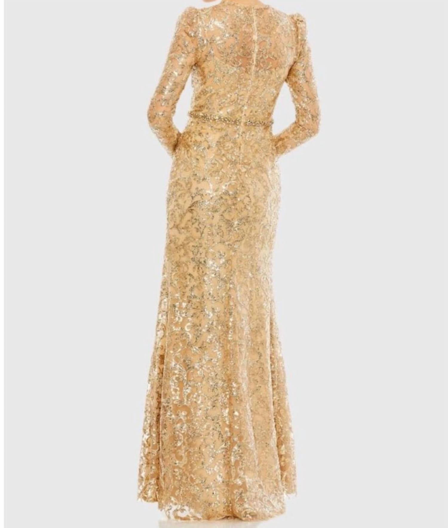 MAC DUGGAL Embellished High Neck Gown in gold - women's dress - alternate view