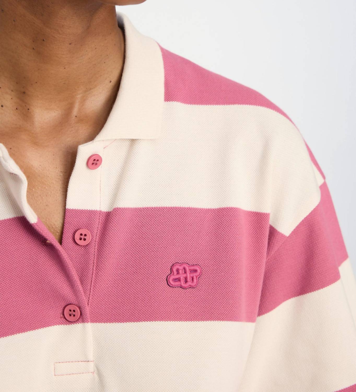 MUNTHE Organic Cotton Stripe Polo Shirt in berry multi - women's blouse - alternate view