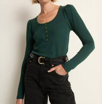 Nation LTD Reeva Henley Top in pine - women's long sleeve top - alternate view
