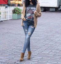 Grace And Lace - Plaid Patched Denim Jeggings