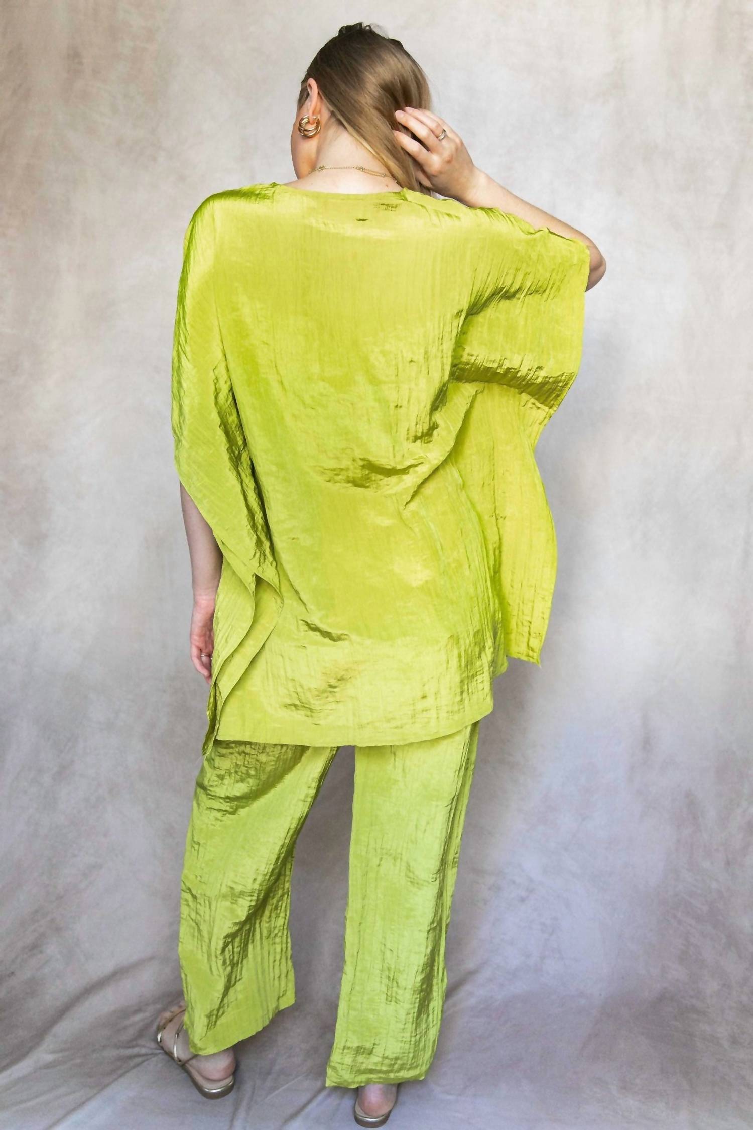 Before You Lemongrass Satin Tie Front Tunic in green - women's shirt - view 4