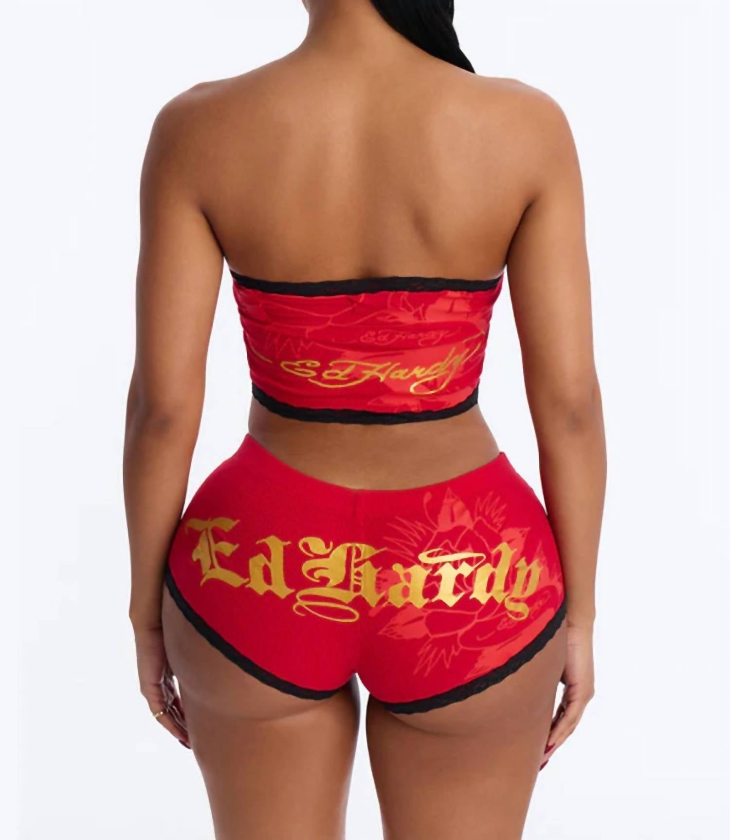 Ed Hardy Born Free Swallows Tube Top in red - women's tank top - detail view
