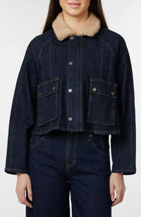 Habitual - Faux Shearling Collar Crop Barn Jacket