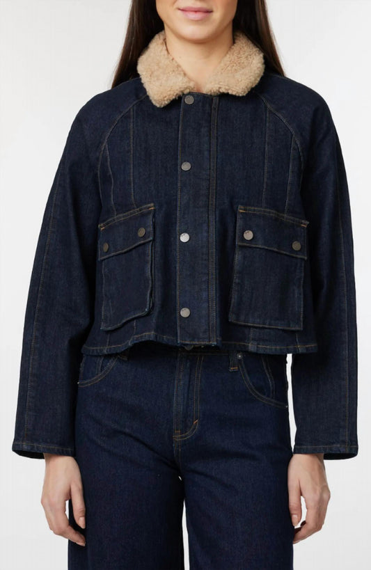 Habitual - Faux Shearling Collar Crop Barn Jacket