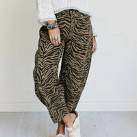Umorger Zebra Stripe Barrel Jeans in greige - women's jeans