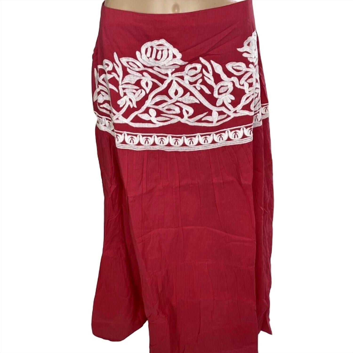 Chakeris - Women's Floral Embroidered Midi Skirt