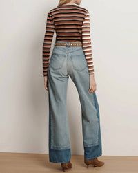 Veronica Beard Long Sleeve Dilia Top in malt navy red oak - women's long sleeve top - detail view