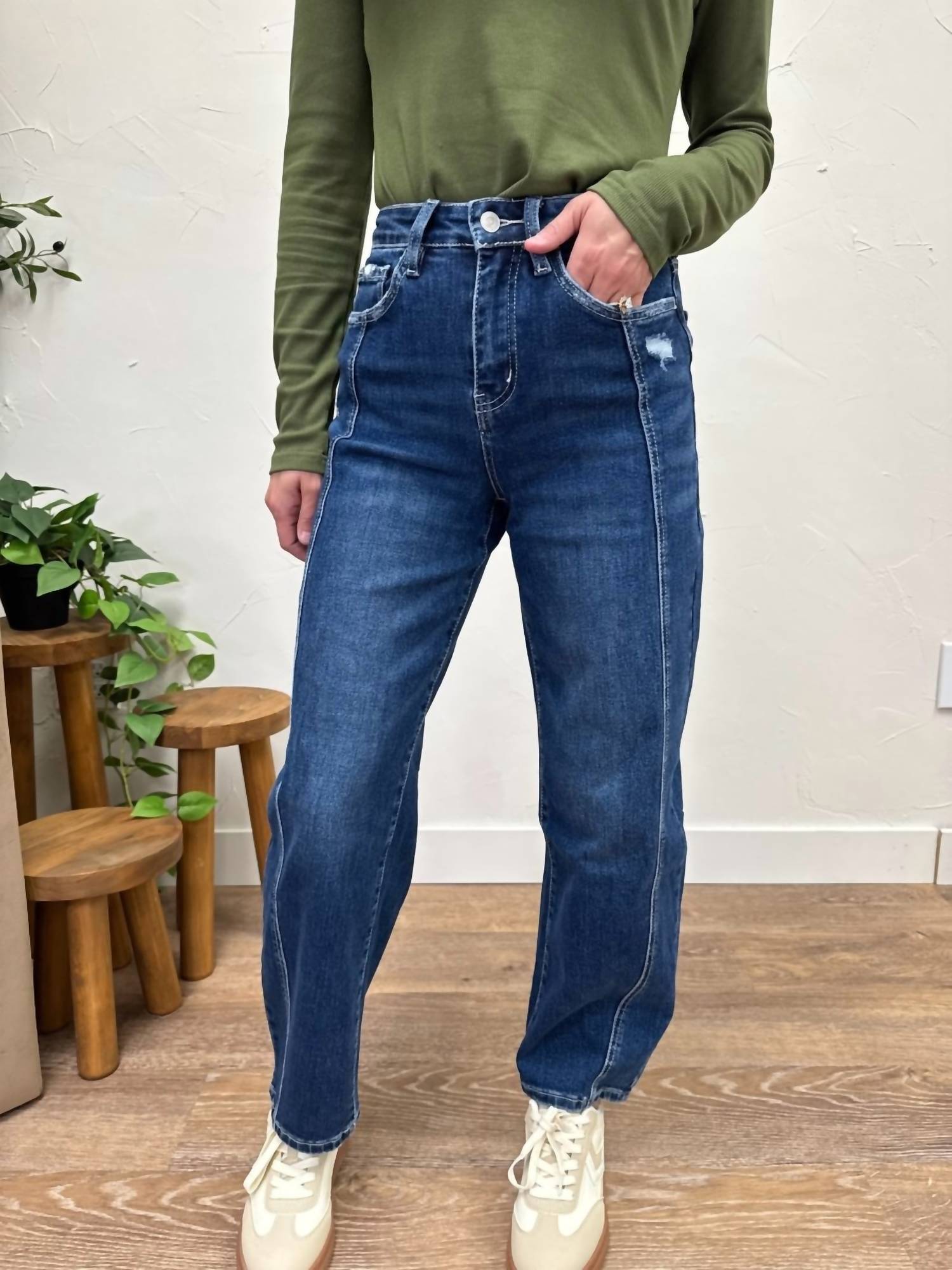 VERVET BY FLYING MONKEY High Rise Barrel Jeans in dark wash - women's jeans - view 4