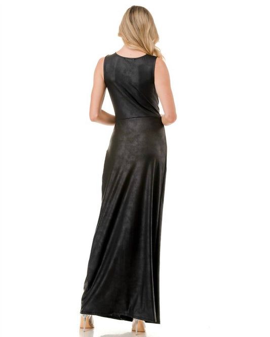 Ariella - Twist Front Faux Leather Maxi Dress