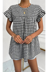 Doublju - Plaid Ruffle Top