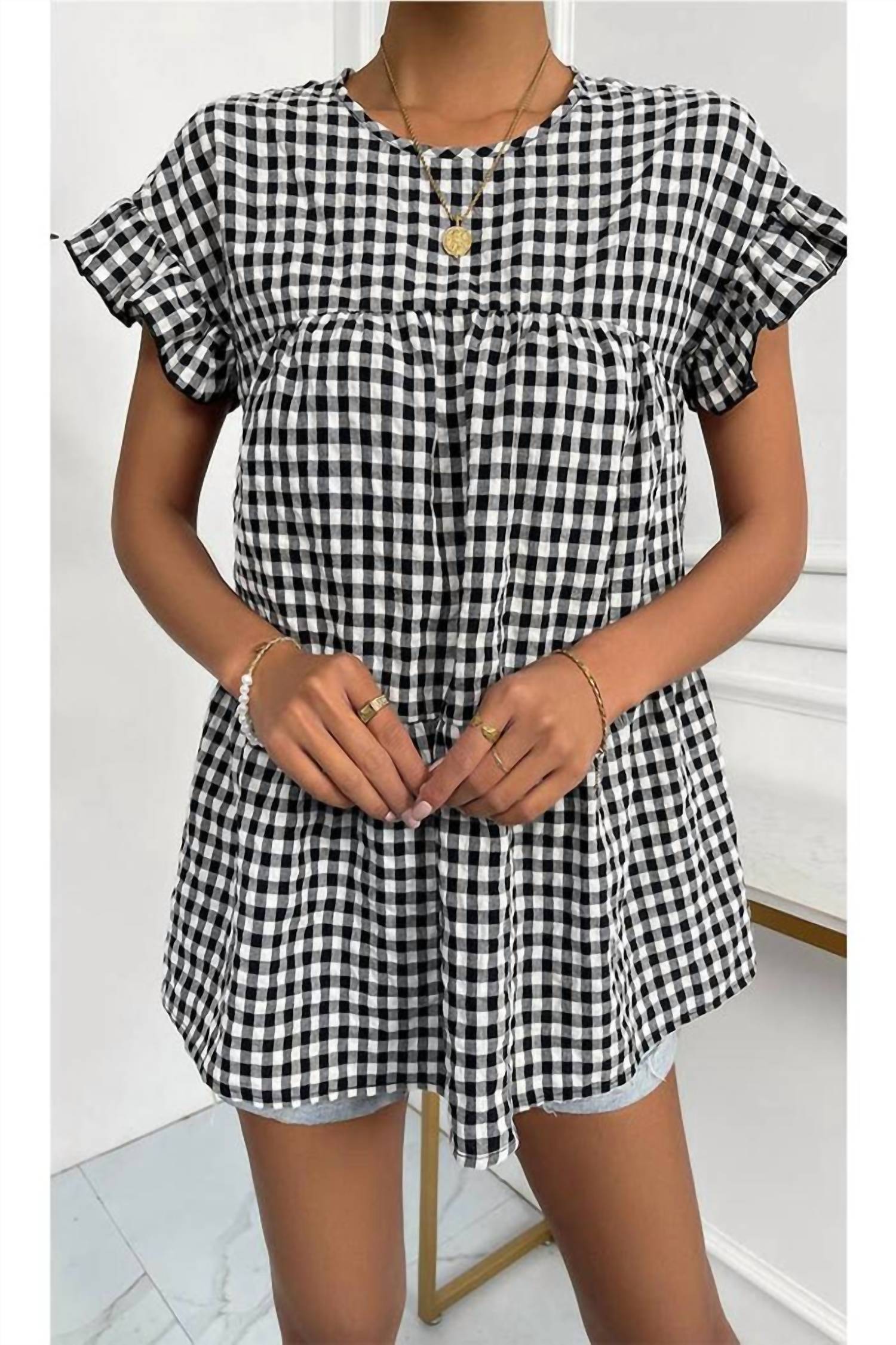 Doublju - Plaid Ruffle Top