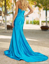 Sherri Hill Strapless Corset Fitted Gown in peacock - women's dress - detail view