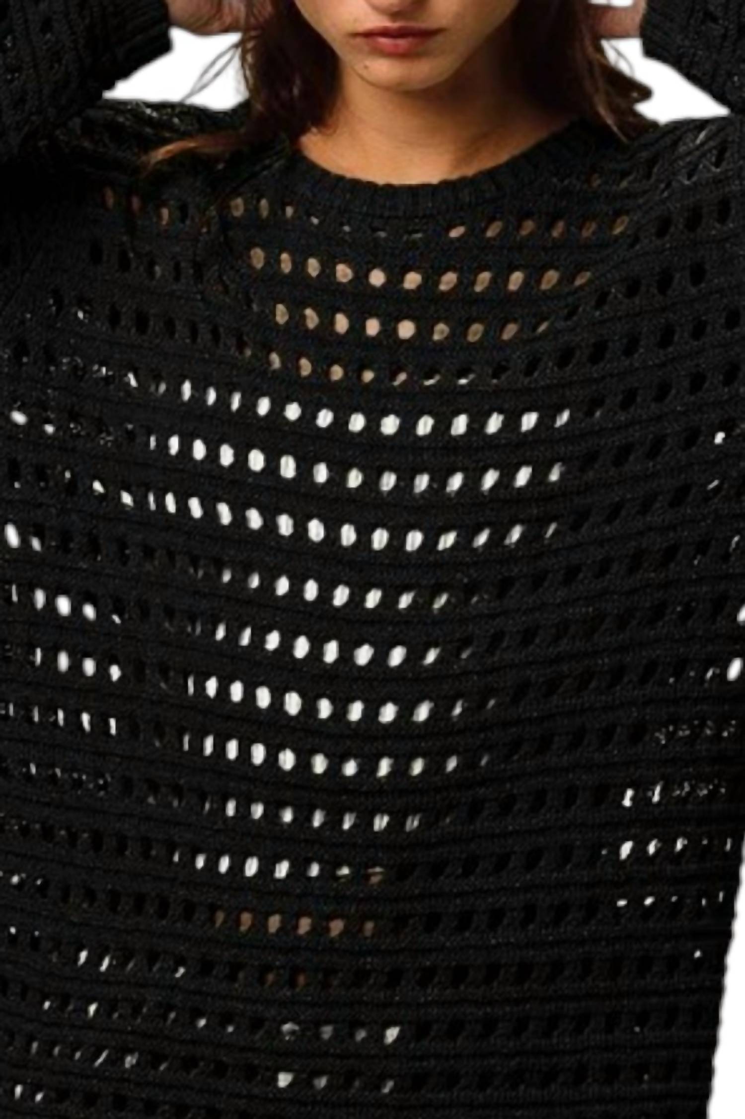 Bibi - Crew Neck Open Knit Sweater Top
