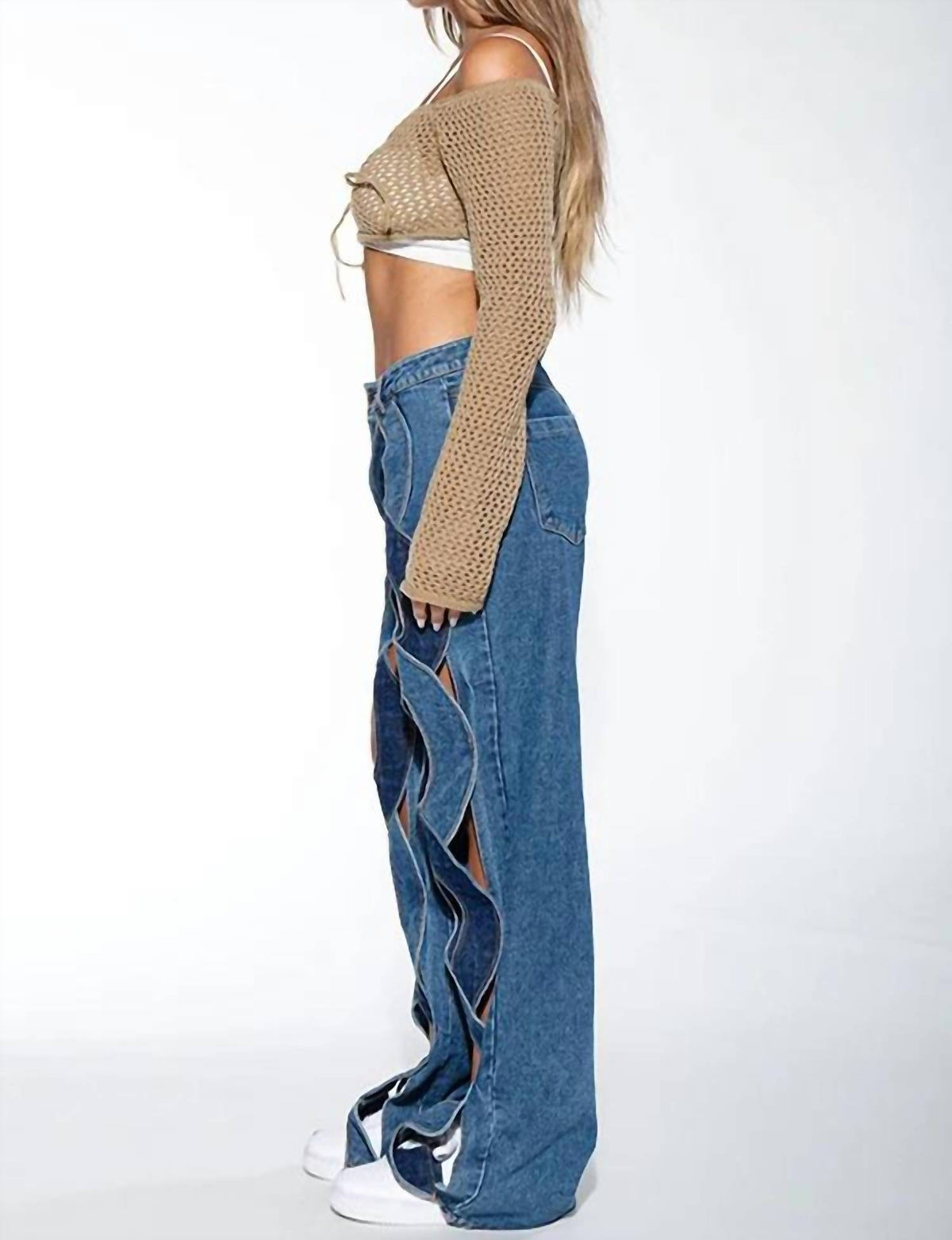 Yaz - Angela Asymmetrical Open Front Wide Legs Denim Jeans