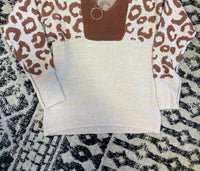 Bibi - Leopard Block Sleeves Sweater Top