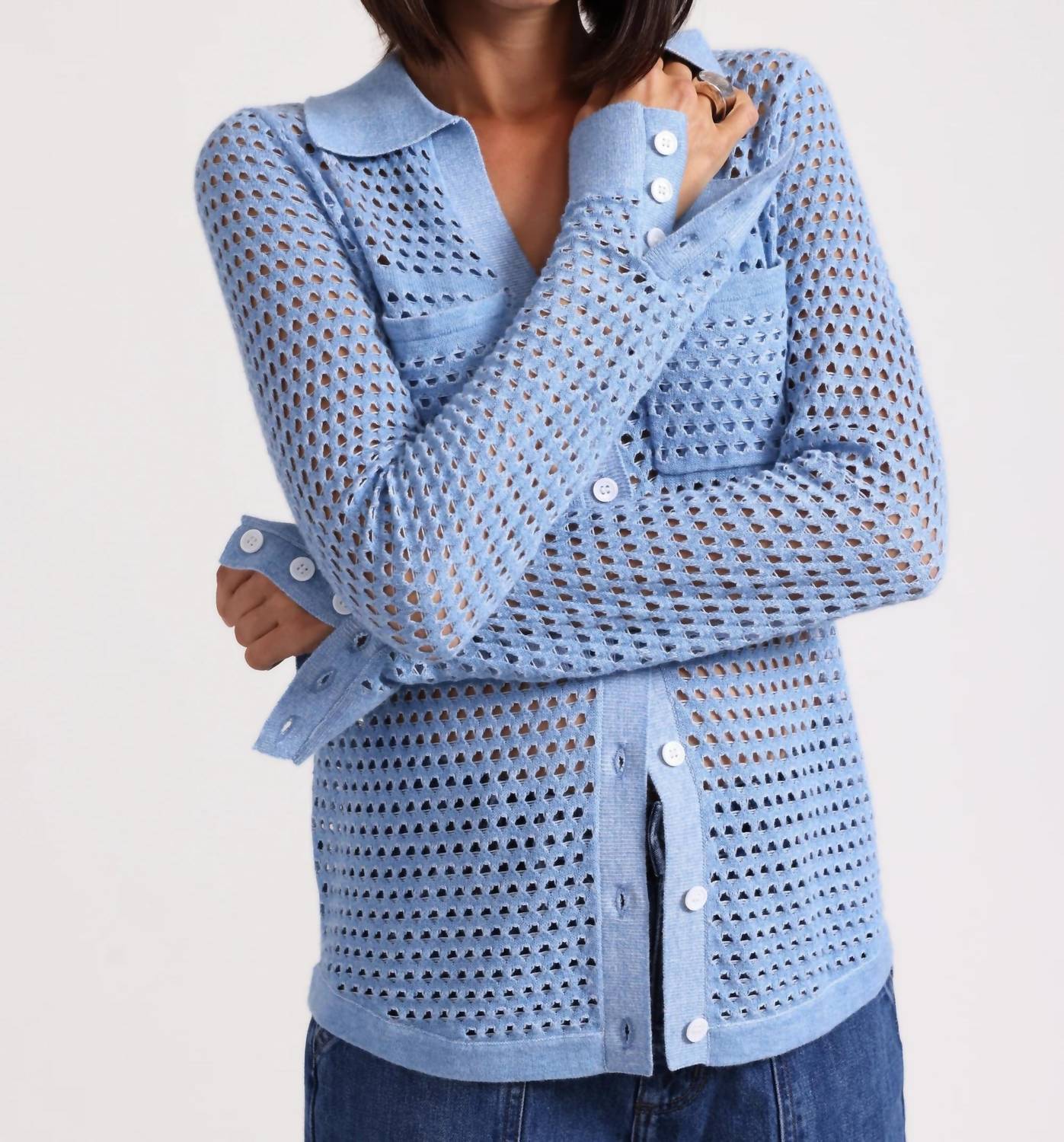 Minnie Rose - Plaited Mesh Button Down Shirt
