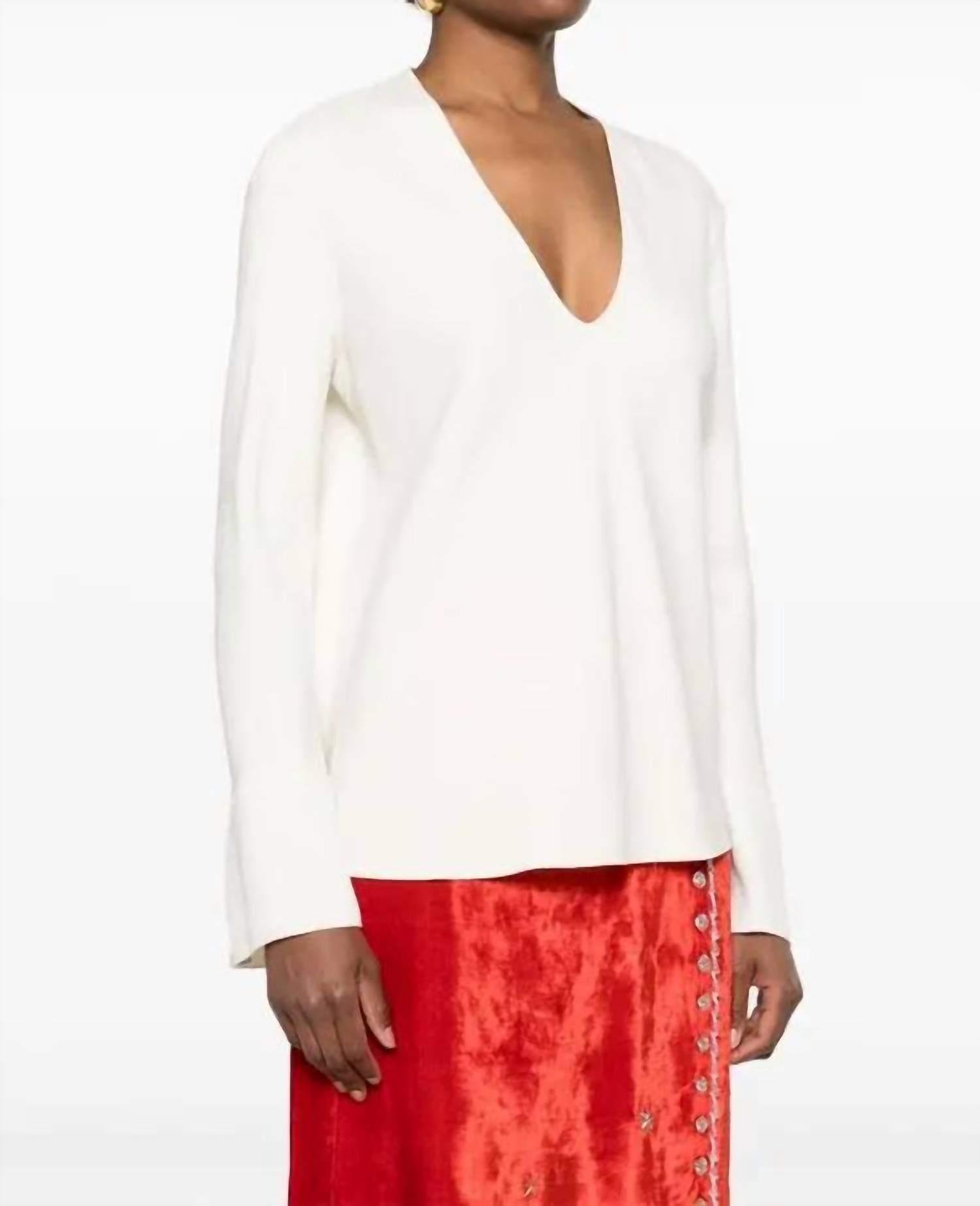 forte forte Viscose Sabl' V Neck Shirt in white - women's blouse
