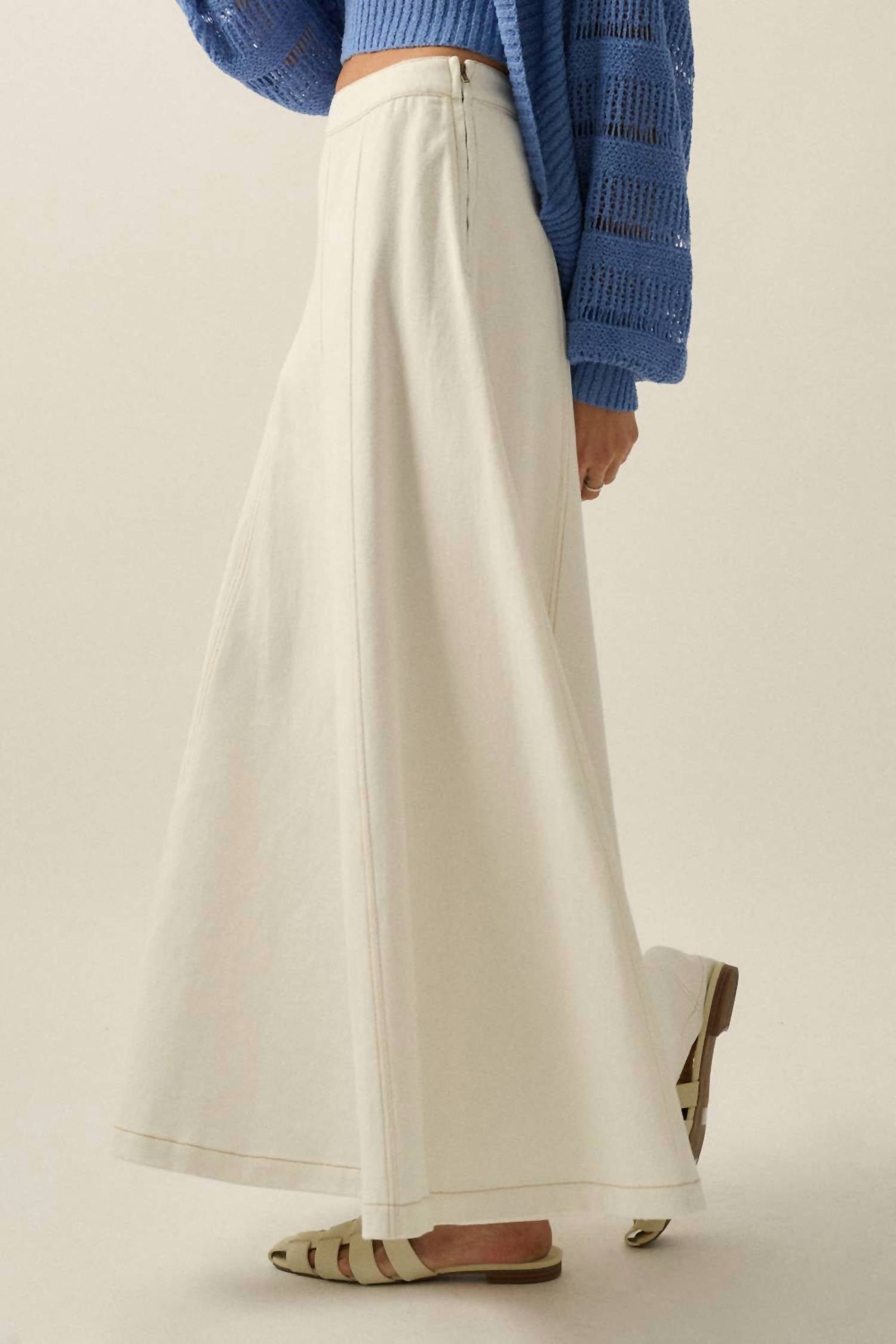 Promesa - Twill Denim Paneled A-line Maxi Skirt