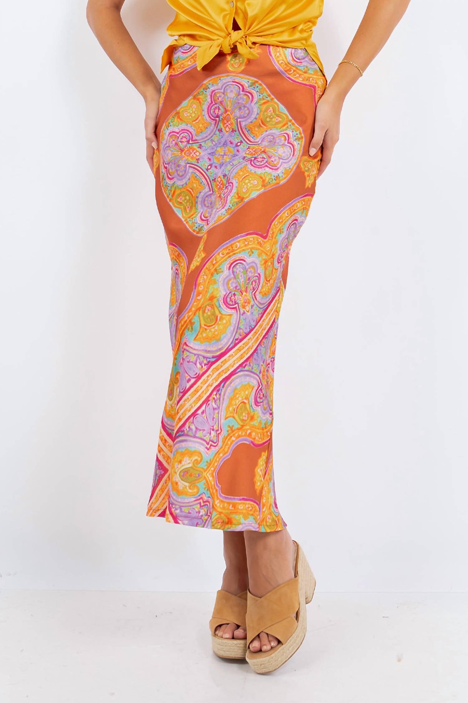 Paparazzi - Satin Print Bias Cut Skirt