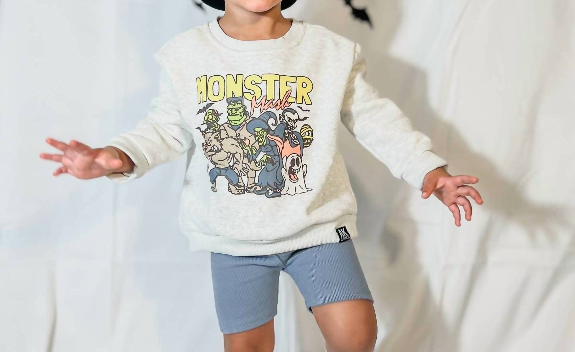 AK Clothing Company Monster Mash Halloween Crew Sweatshirt in light grey - kids' shirt