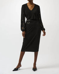 Joseph Ribkoff V-neck Long Embellished Puff Sleeves Top 253084 in black - women's blouse
