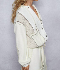 POL Hooded Button Down Combo Shacket in cream beige - women's jacket - alternate view