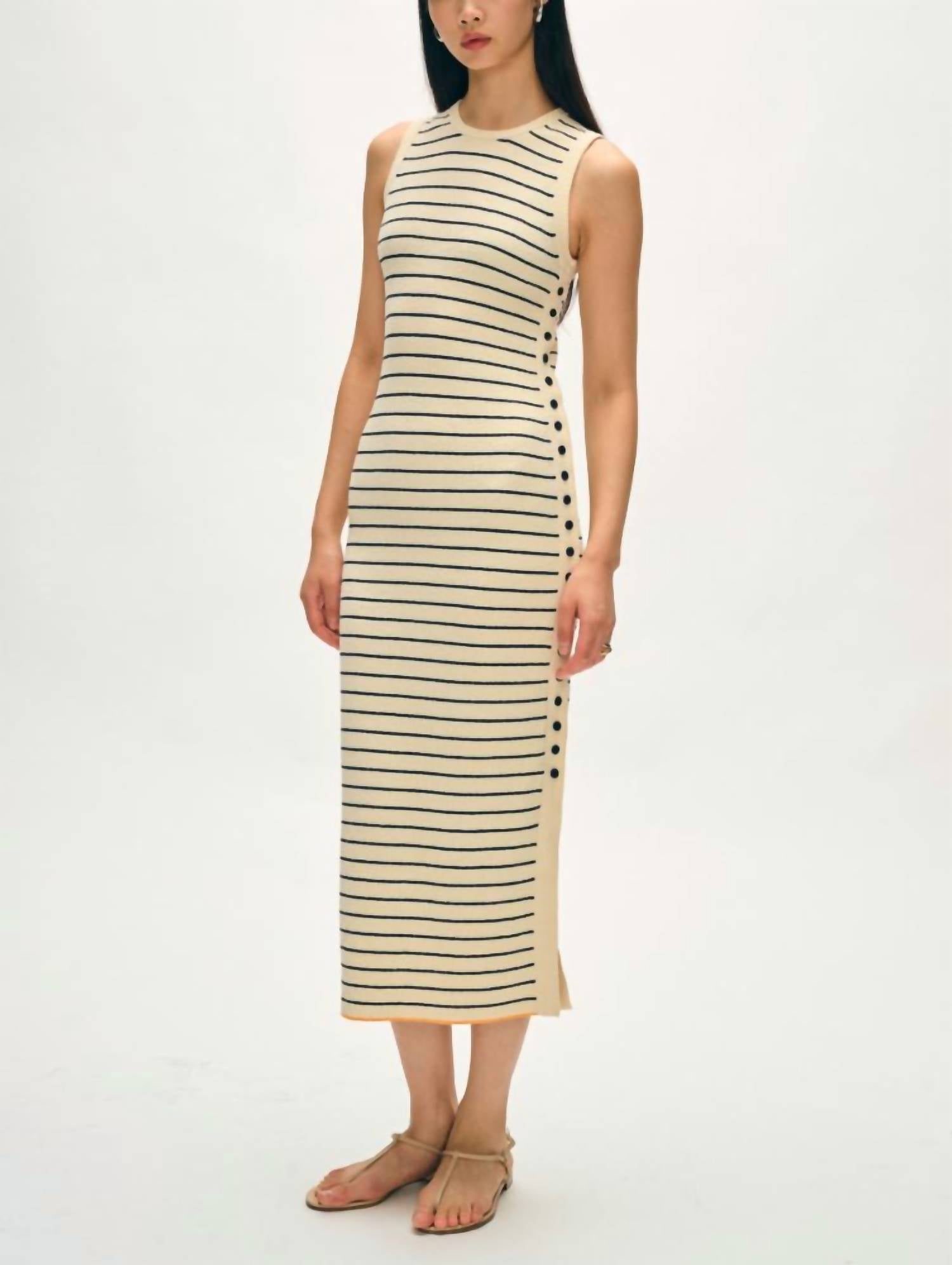 White + Warren Organic Cotton Terry Blend Dress in cream navy - women's dress