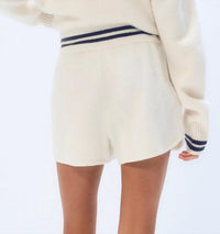 White + Warren Cashmere Varsity Shorts in soft white deep navy - women's shorts - detail view