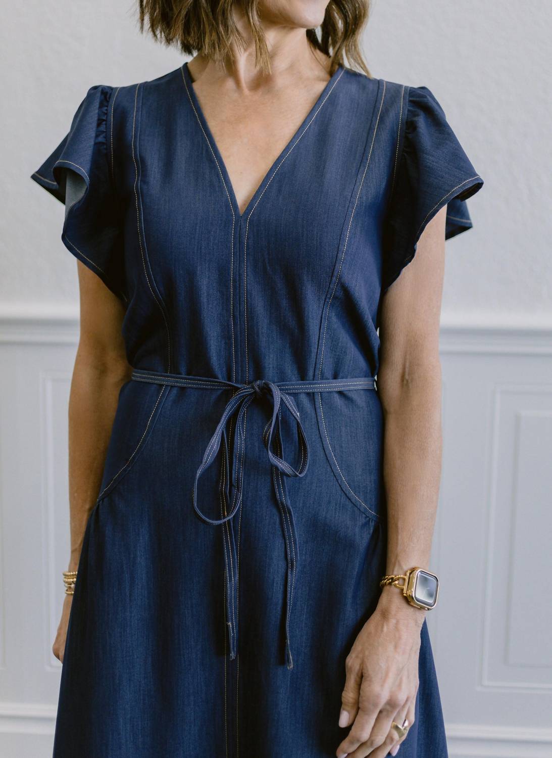 Current Air - Flutter Sleeve Waist Tie Dress