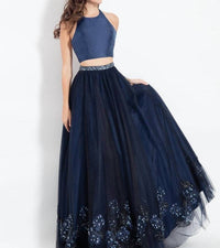 Rachel Allan - Two-piece Halter Neck Embroidered Tulle Gown