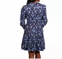 Navy Batike V-Neck Smocked Waist Dress