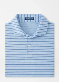 PETER MILLAR Journeyman Stripe Short Sleeve Polo in blue frost - men's shirt - detail view