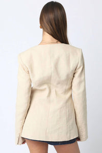 Olivaceous - Linen Scoop Neck Blazer