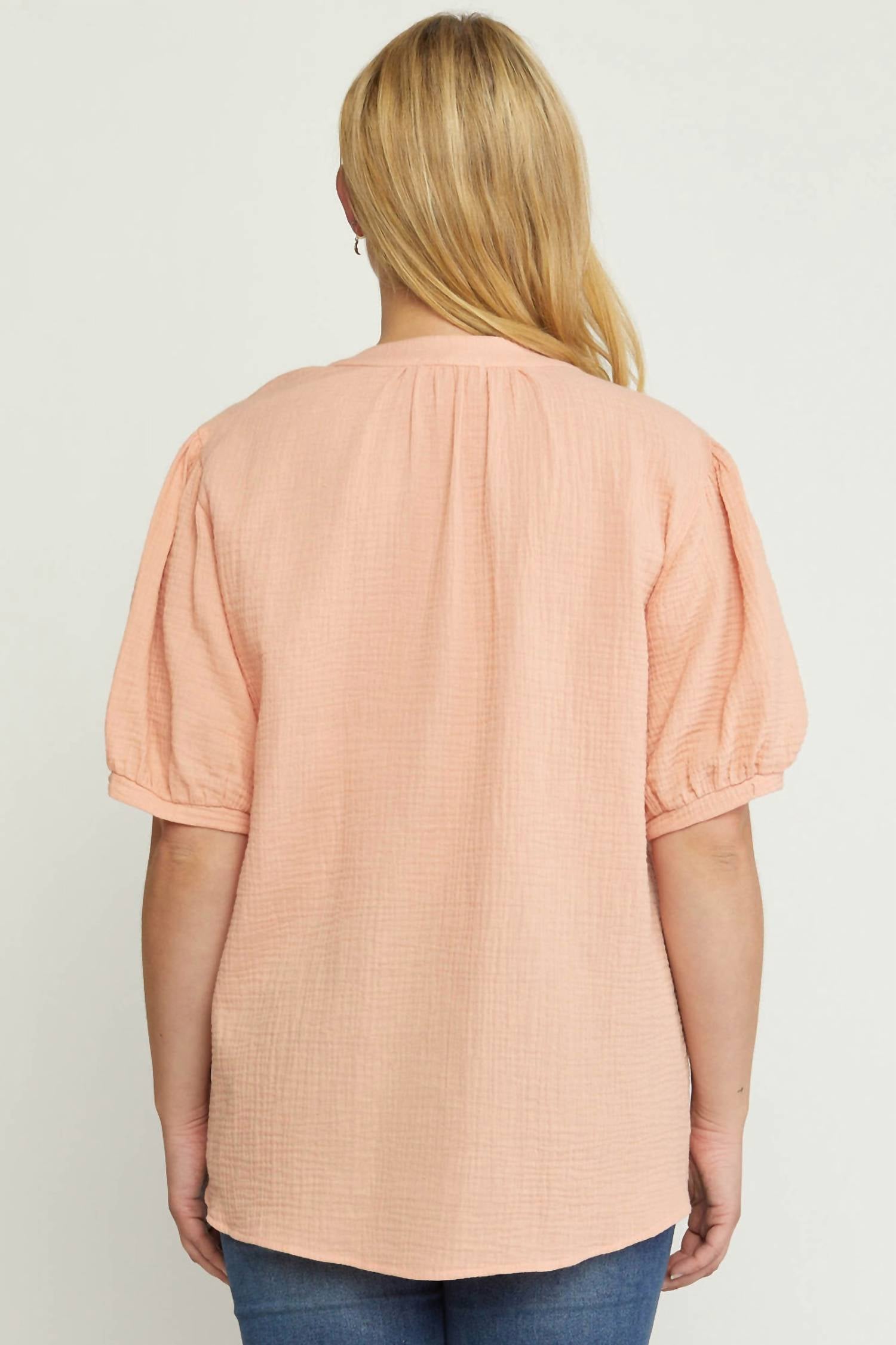 entro Textured Cotton Gauze Top in peach - women's shirt - view 5