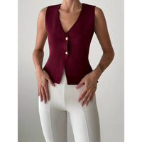 Anaz Two-button V-neck Vest in red - women's tank top - detail view