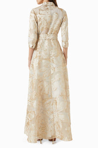 Teri Jon - Metallic Burn Out Jacquard Shirt Waist Gown
