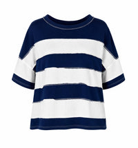 Zenana - Women's French Terry Striped Exposed Seam Top