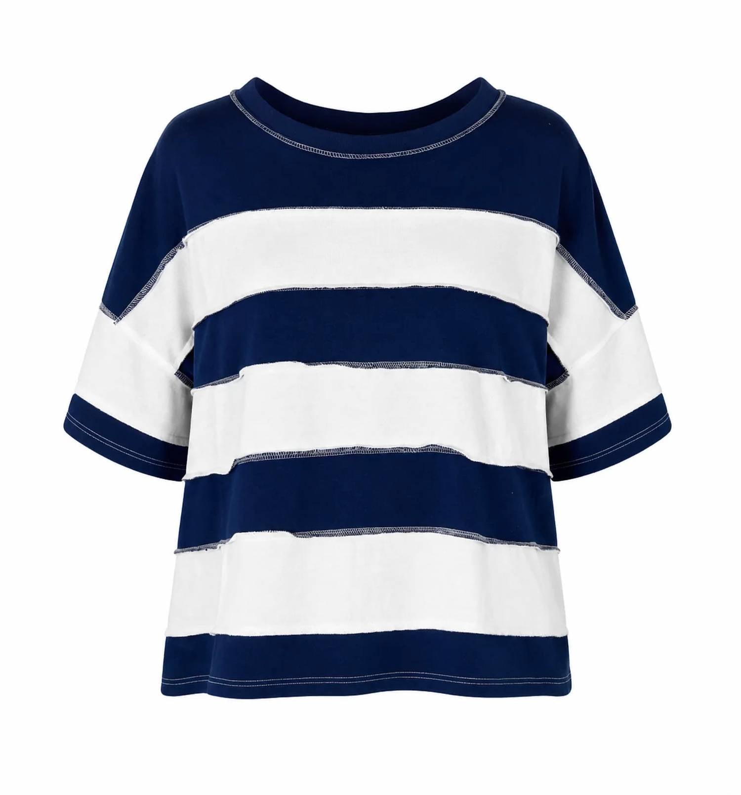 Zenana - Women's French Terry Striped Exposed Seam Top
