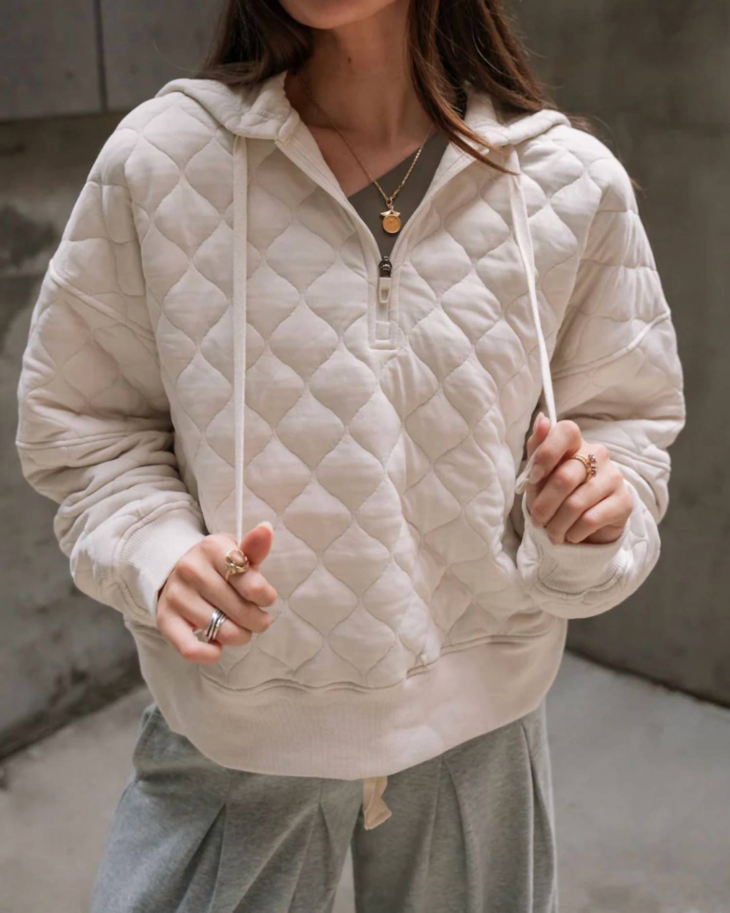 Rae Mode - Quilted Hooded Quarter Zip Jacket