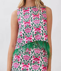 Tcec - Floral Feather Trim Sleeveless Top