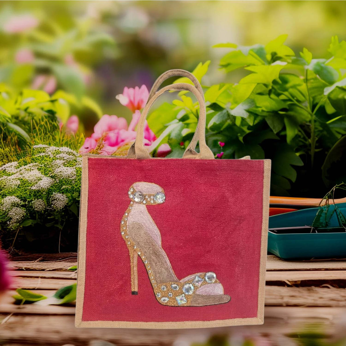 Dana'S Uncommon Glass - Women's Golden Heel Jeweled Muse Tote Bag