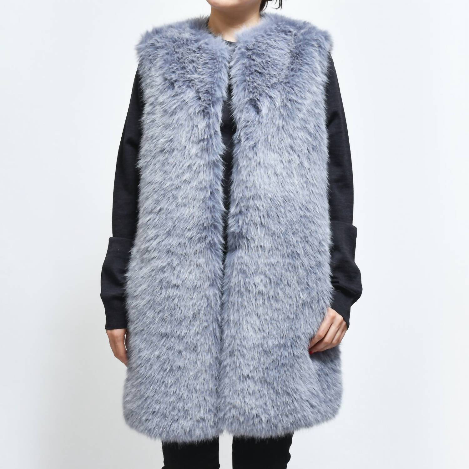 Herno Eco-fur Long Vest in blue - women's jacket